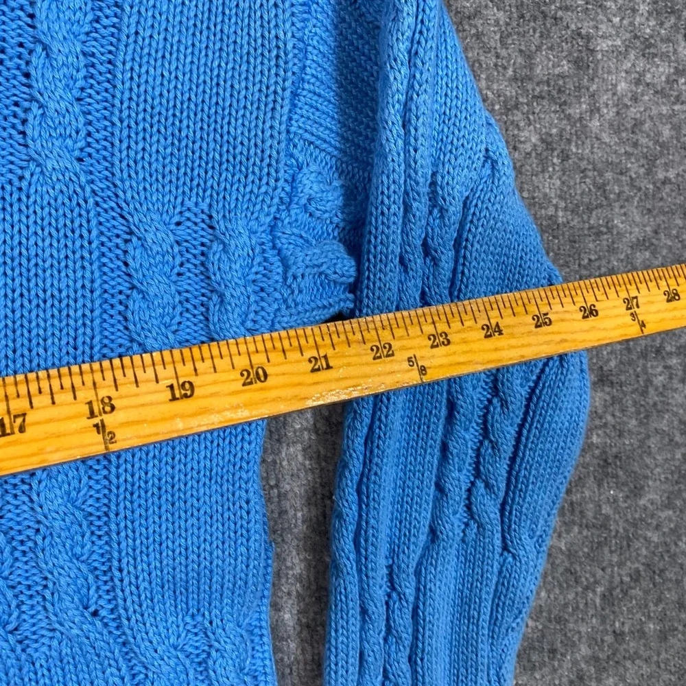 Izod Mens Cable Knit Sweater Bright Blue Crewneck Cotton Pullover Large USA Made